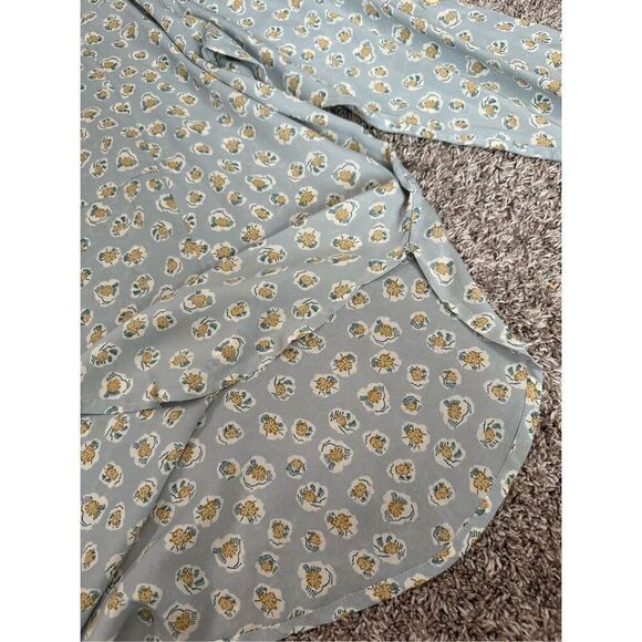 Flax Oversized Button Up Blouse Sheer Rayon Floral Pattern Tunic Blue Women’s M - Picture 8 of 11